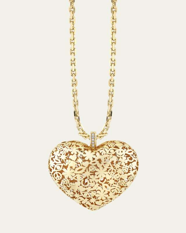 14K Yellow Gold XL Puffy Icon Wallpaper Heart Pendant